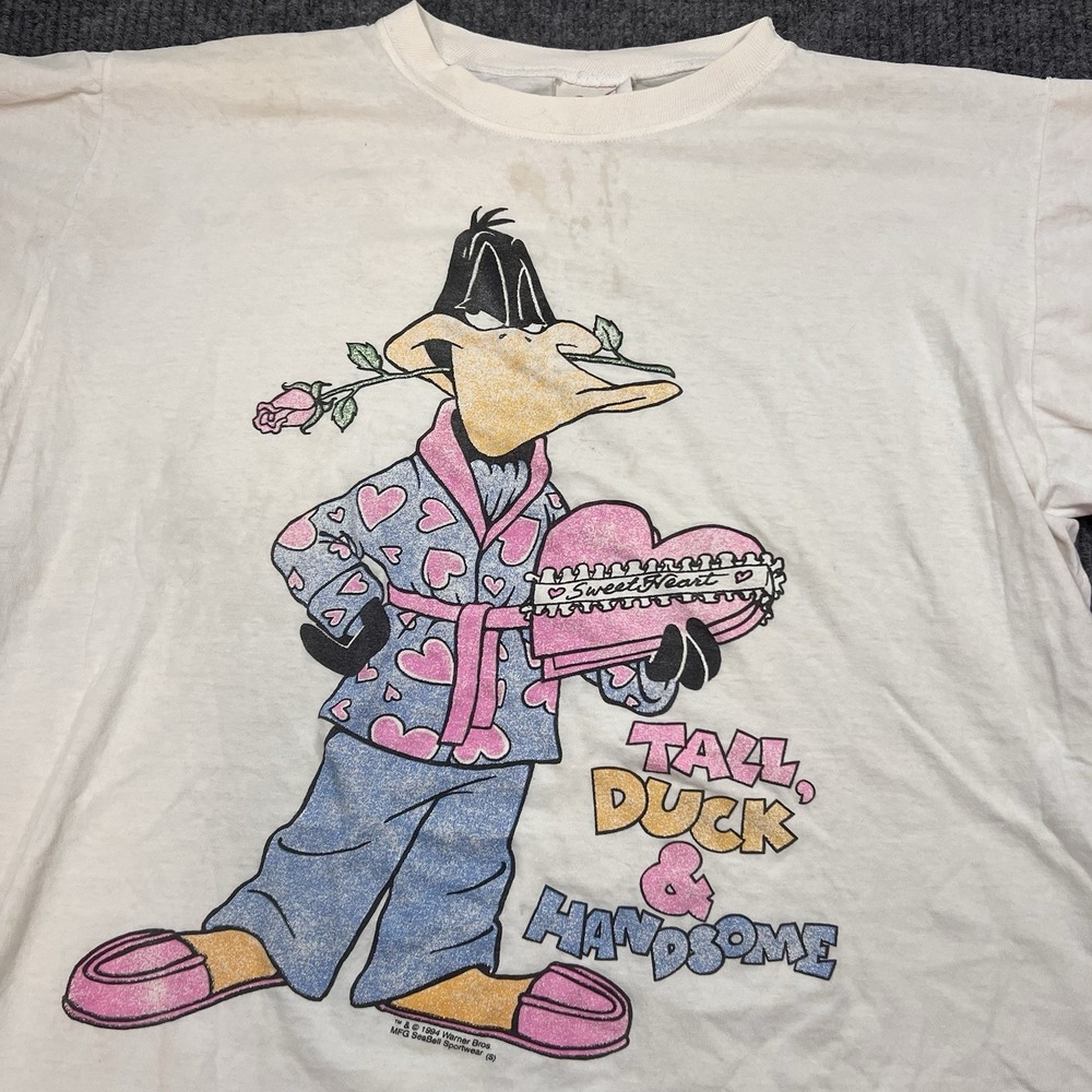 Vintage Daffy Duck T-shirt Mens Large Looney Tunes 1994 Tall Duck Handsome Baggy